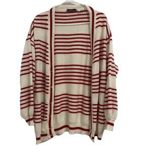 ST. JOHN Cardigan Sweater Red White Stripe Button Front GrandmaCore Women’s S/P